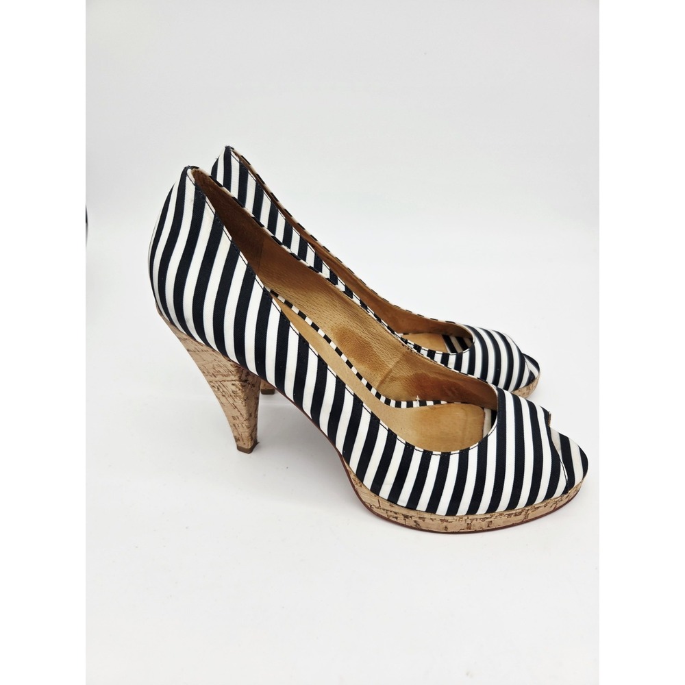 Michael Kors Pumps White And Navy Blue Stripes Heels Nautical Womens 10M‎